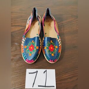 Vasquez Colorful Sandals Flowers Leather Slip On Women’s Made In Mexico Sz 25